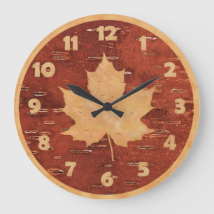 Maple Löv på inre Birch Bark Stor Klocka