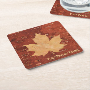 Maple Löv på inre Birch Bark Underlägg Papper Kvadrat