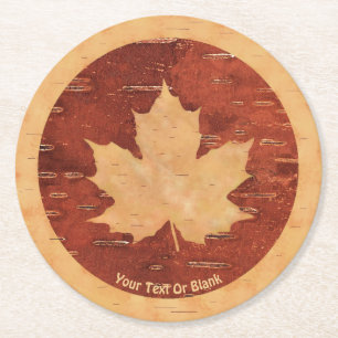 Maple Löv på inre Birch Bark Underlägg Papper Rund
