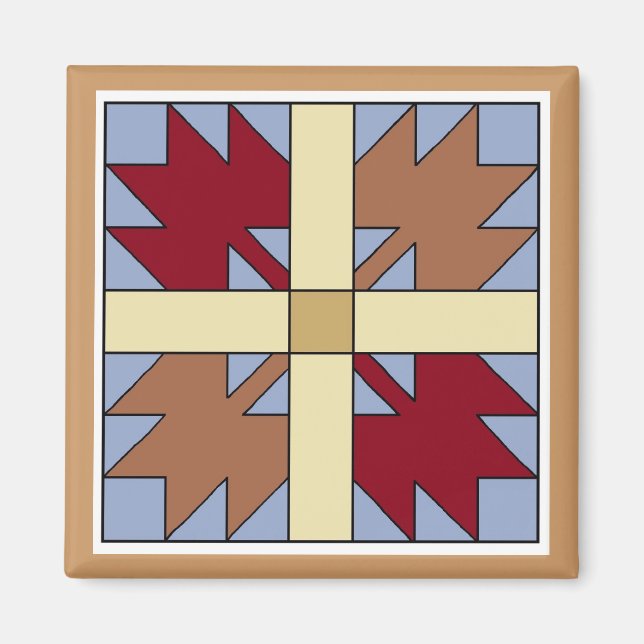 Maple Löv Quilt Mönster Square Magnet (Framsidan)