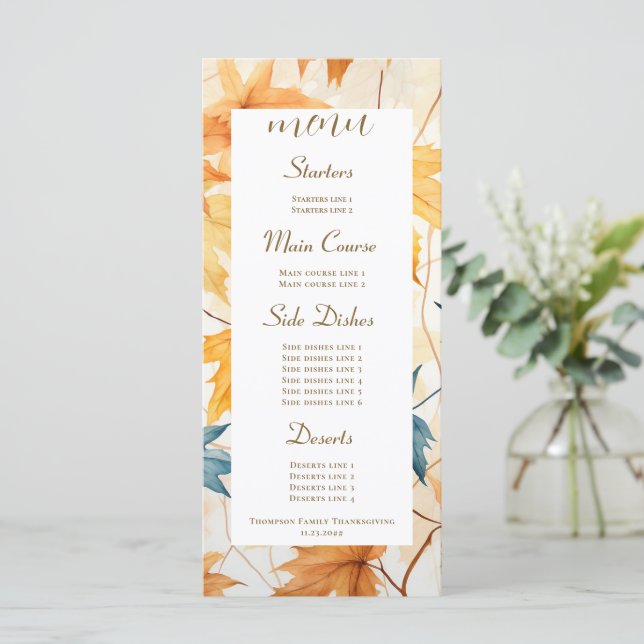 Maple Löv Thankful Thanksgiving Brunch Middag Meny (Stående Fram)