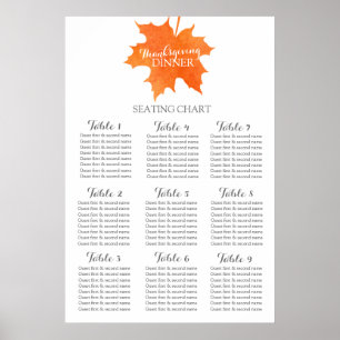 Maple löv thanksgiving middag Bord Planner 1-9 Poster