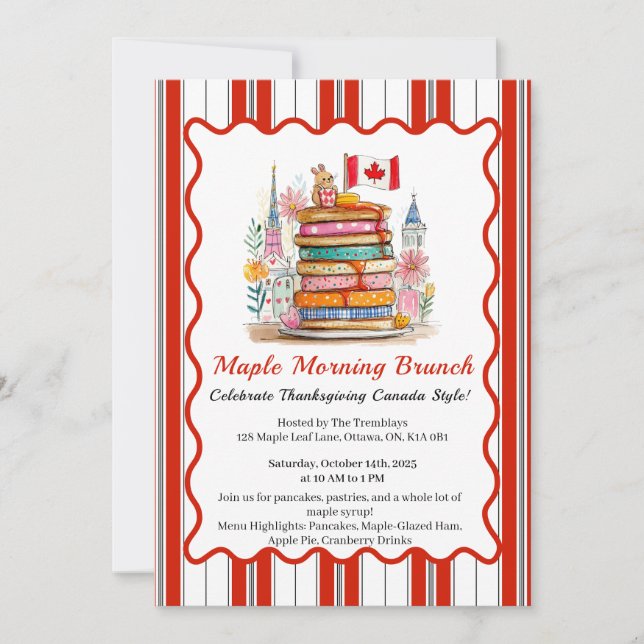 Maple MorgBrunch | 3D Dollhouse Pancake Inbjudningar (Framsida)