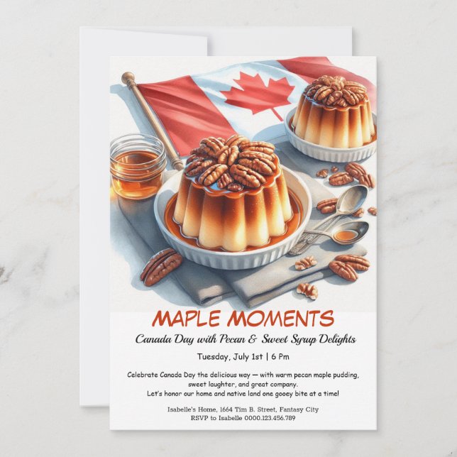 Maple- och Pecan-Paj vattenfärgsdesign | Kanada-da Inbjudningar (Framsida)
