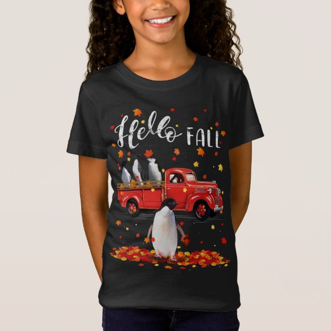 Maple Penguins Löv hösten Red Lastbil T Shirt (Framsida)