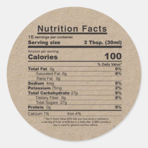 Maple Syrup 2022 Nutrition Facts Label (Kraft) Runt Klistermärke
