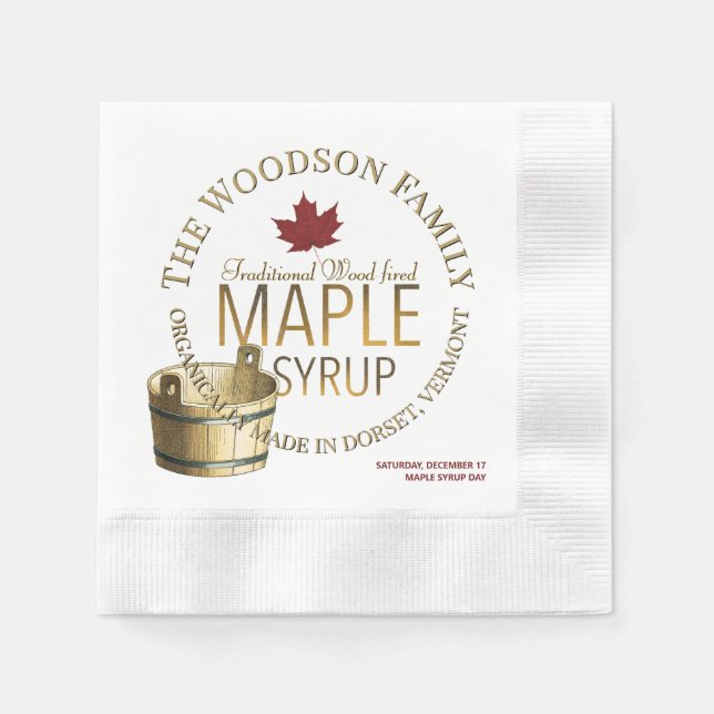 Maple Syrup Day Guld Bucket Promotional Napkin Pappersservett (Framsidan)