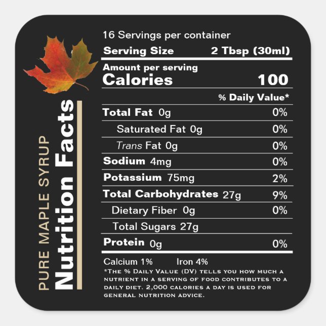 Maple Syrup Editable Nutrition Facts etikett (Framsida)