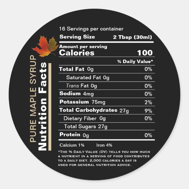 Maple Syrup Editable Nutrition Facts etikett (Framsida)