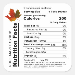 Maple Syrup Editable Nutrition Facts etikett