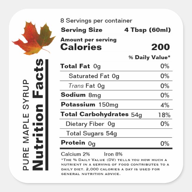 Maple Syrup Editable Nutrition Facts etikett (Framsida)