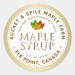 Maple Syrup-etikett Färg Maple Löv Guld Text Runt Klistermärke