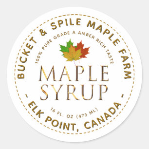 Maple Syrup-etikett Färg Maple Löv Guld Text Runt Klistermärke