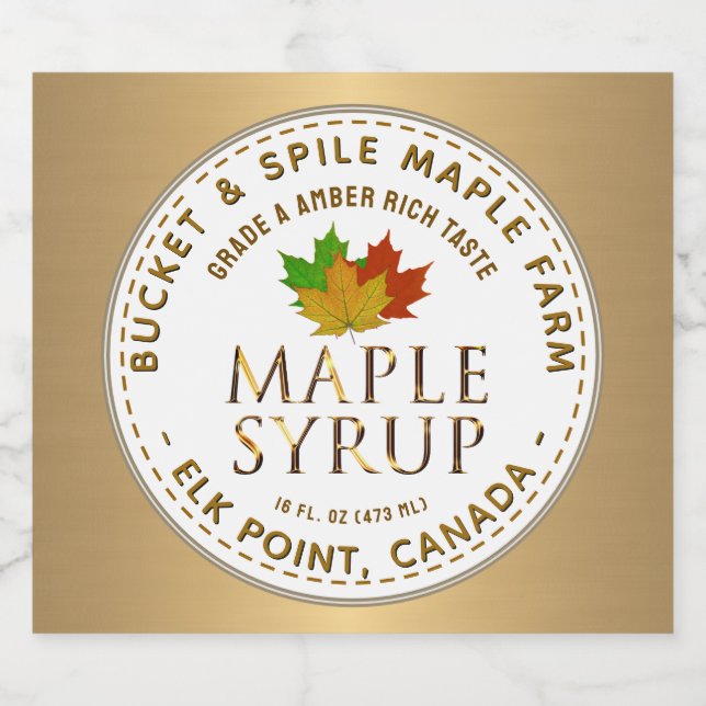 Maple Syrup-etikett Färg Maple Löv Guld Text Spritflaskor Etikett (Enkel etikett)