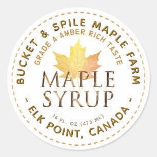 Maple Syrup-etikett Höstmask Löv Guld Runt Klistermärke