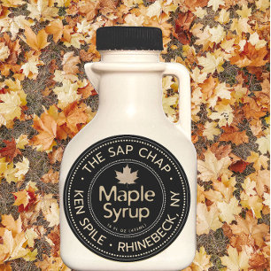 Maple Syrup-etikett med Maple Löv på Black Runt Klistermärke