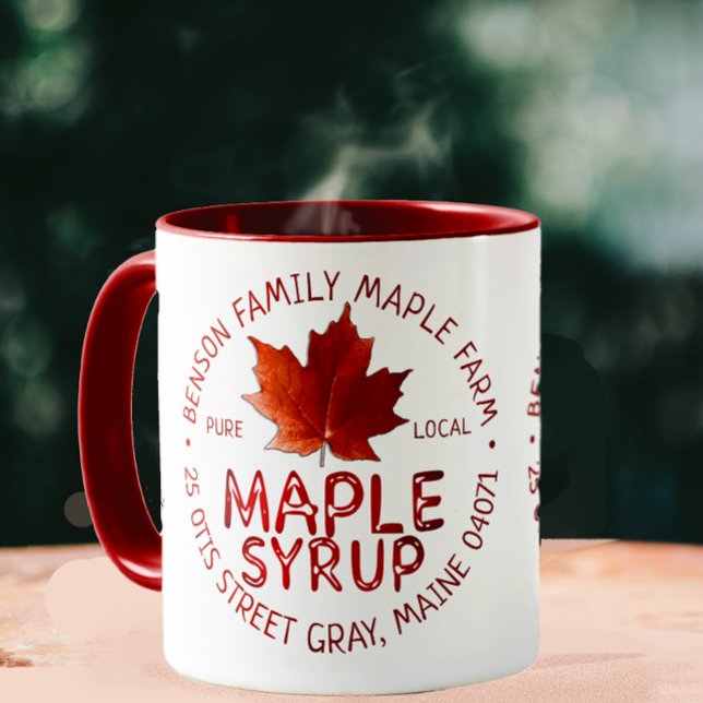 Maple Syrup-etikett med Red Sugar Maple Löv Mugg (Skapare uppladdad)