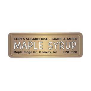 MAPLE SYRUP ETIKETT Metallic Guld med Gräns Returadress Etikett