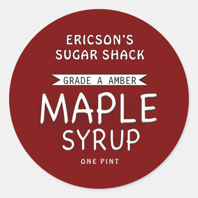 MAPLE SYRUP ETIKETT RÖD MED BANNER (Framsida)