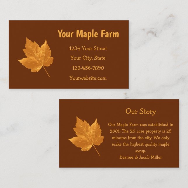 Maple Syrup Farm Amber Gult Brown Land Rustic Visitkort (Fram/baksida)