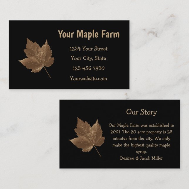 Maple Syrup Farm Brown Black Land Rustic Visitkort (Fram/baksida)
