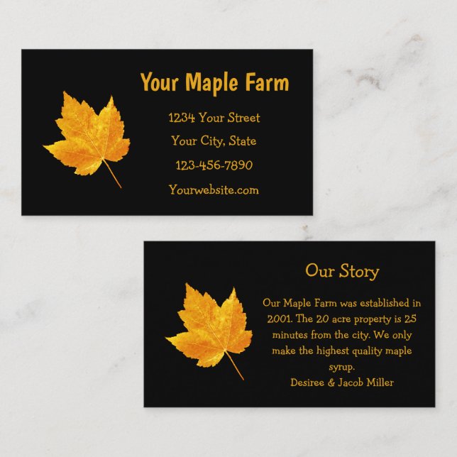 Maple Syrup Farm Guld Gult Black Land Rustic Visitkort (Fram/baksida)