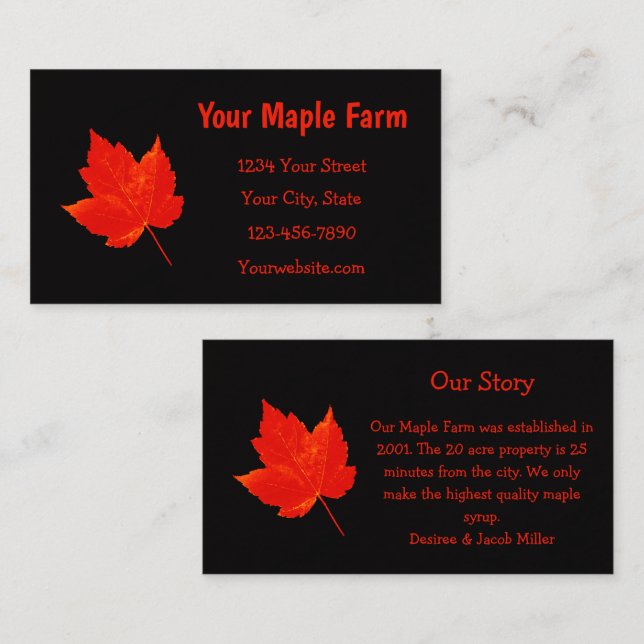 Maple Syrup Farm Red Black Land Rustic Visitkort (Fram/baksida)