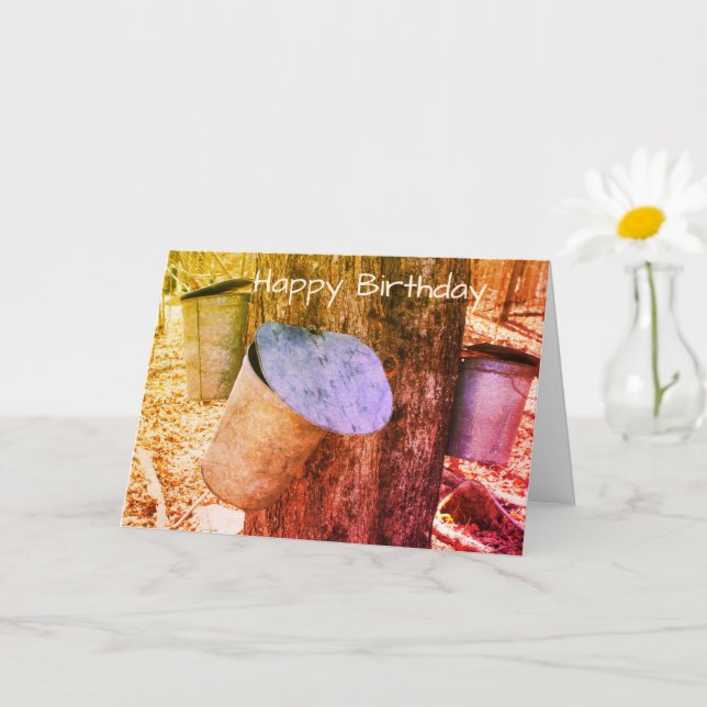 Maple Syrup-fickor på Träd Art Birday Card Kort (Liten växt)