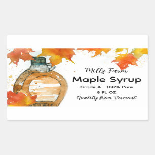 Maple Syrup Flaska Label Löv Business Sticker Rektangulärt Klistermärke