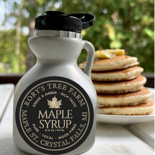 Maple Syrup Guld och Black Maple Löv Anpassningsba Runt Klistermärke