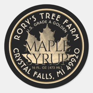 Maple Syrup Guld och Black Maple Löv Runt Klistermärke