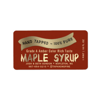 Maple Syrup Jar Tag with Metallic Gold Drip Font  Adressetikett