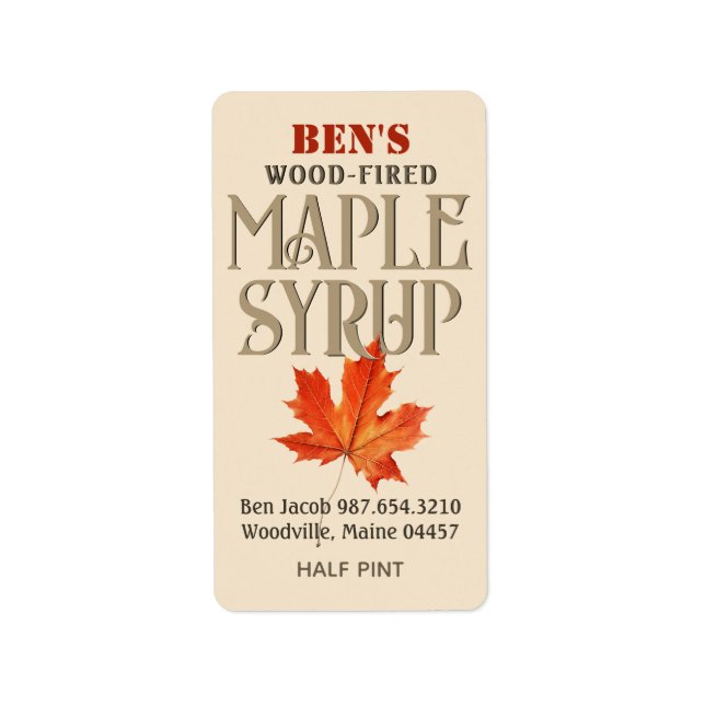 Maple Syrup Jug Label Ivory med Orange Löv Adressetikett (Framsidan)