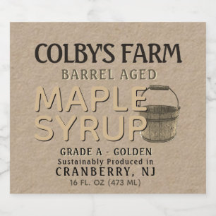Maple Syrup Kraft Barrel Åldras Bucket Label Ölflaska Etikett