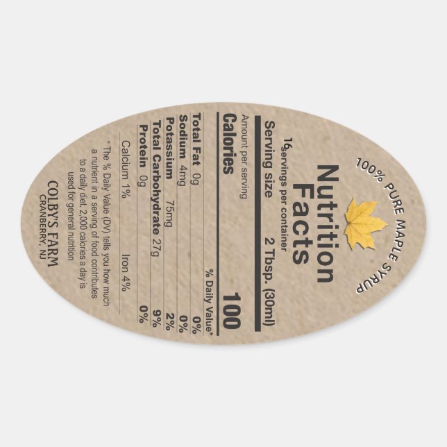 Maple Syrup Kraft Nutrition Facts Oval Löv etikett (Framsida)