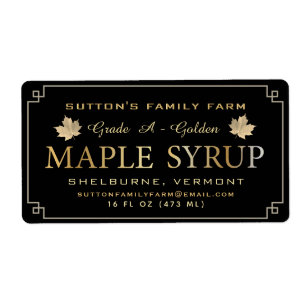 Maple Syrup Label Black and Guld Löv och Gräns Fraktsedel