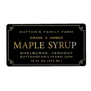 Maple Syrup Label Black och Guld Gräns Fraktsedel
