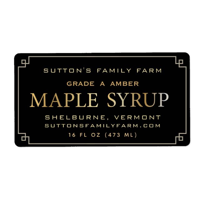 Maple Syrup Label Black och Guld Gräns Fraktsedel (Framsidan)