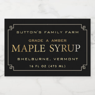 Maple Syrup Label Black och Guld Gräns Mat Etiketter