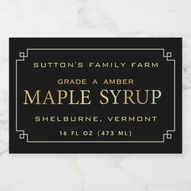 Maple Syrup Label Black och Guld Gräns Mat Etiketter (Singel etikett)