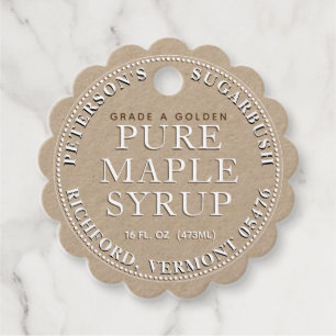 Maple Syrup Label Märkre (Kraft White Scalloped) Gåvor Etiketter