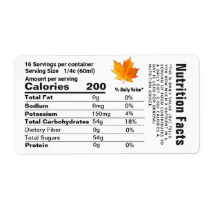 Maple Syrup Löv Nutrition Facts Shipping Label Fraktsedel
