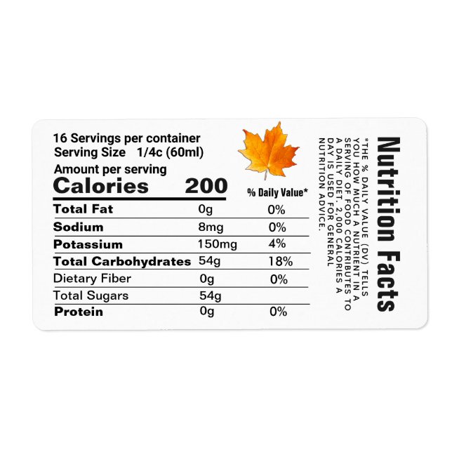 Maple Syrup Löv Nutrition Facts Shipping Label Fraktsedel (Framsidan)