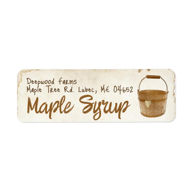 Maple Syrup med sap Bucket Plastic Jug Label Returadress Etikett (Framsidan)