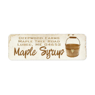 Maple Syrup med sap Bucket Plastic Jug Label Returadress Etikett