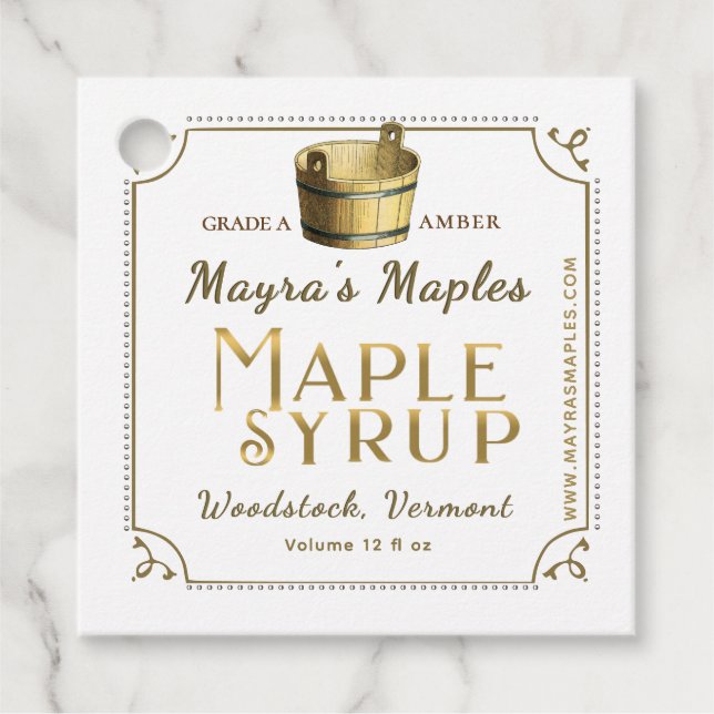 Maple Syrup Metallic Guld Märkre finare gräns Gåvor Etiketter (Framsida)