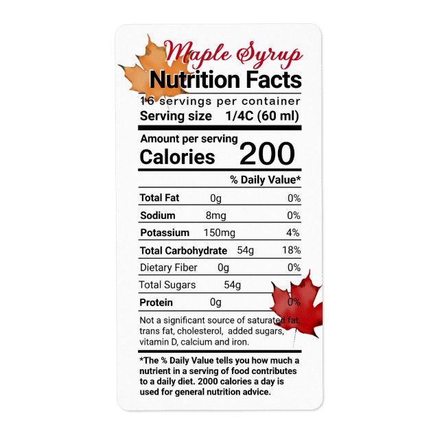 Maple Syrup Nutrition Facts with Löv Fraktsedel (Framsidan)