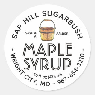 Maple Syrup Old Fashioned Sap Bucket White Label Runt Klistermärke