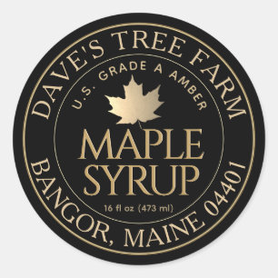 Maple Syrup on Black med Guld Maple Löv Runt Klistermärke