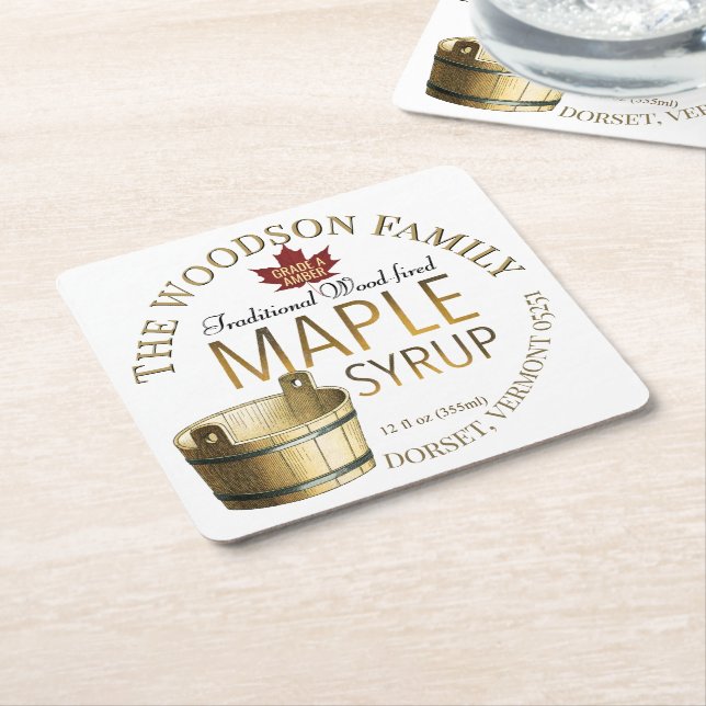 Maple Syrup Promoting Underlägg med Guld Bucket (Vinklad)